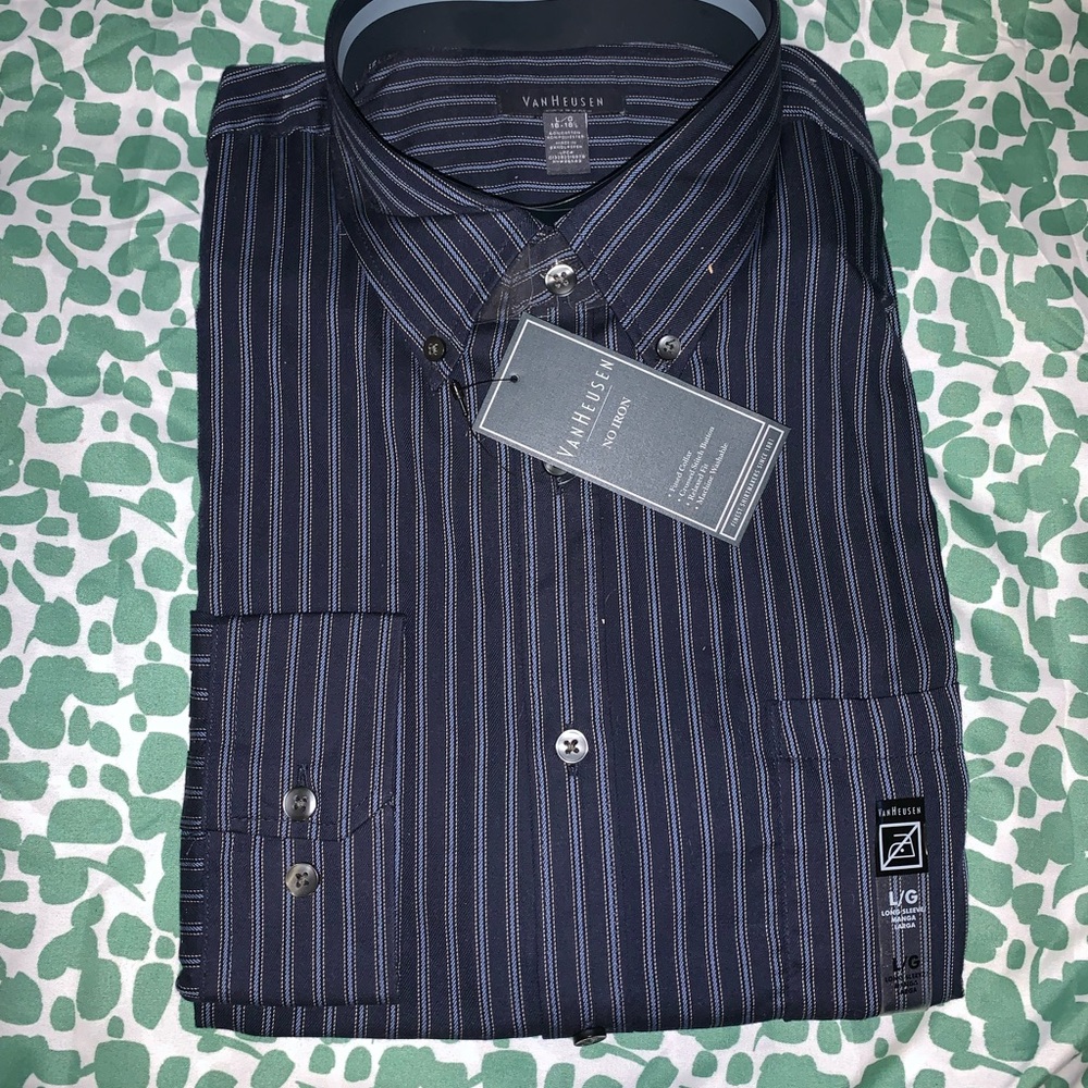Van Heusen Men's Black Striped Shirt Oxford button down LS